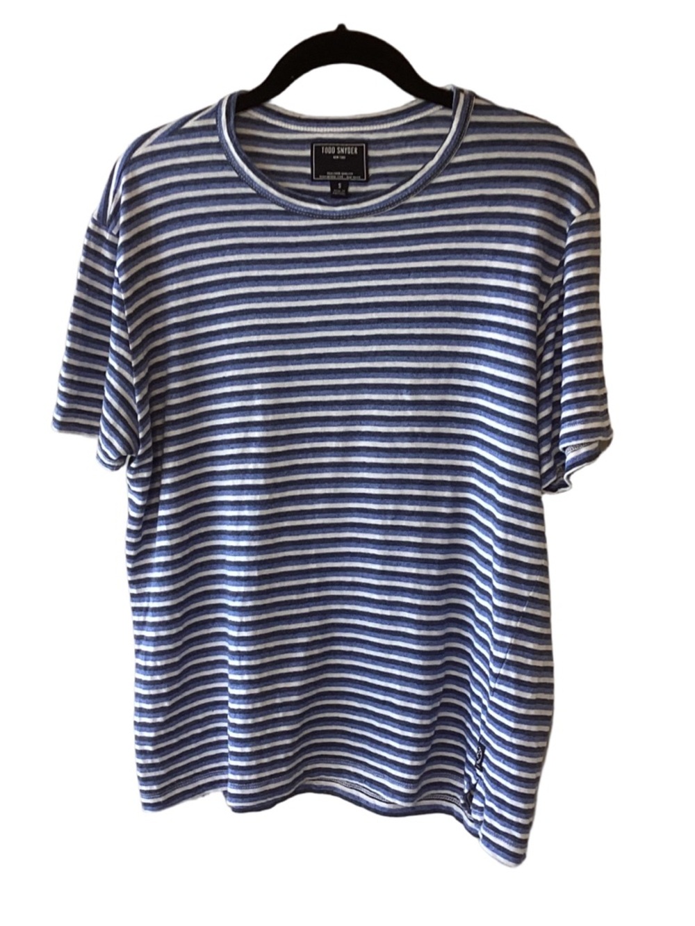 Todd Snyder Linen-Cotton Short-Sleeve Striped Crewneck - Blue/White S Coastal